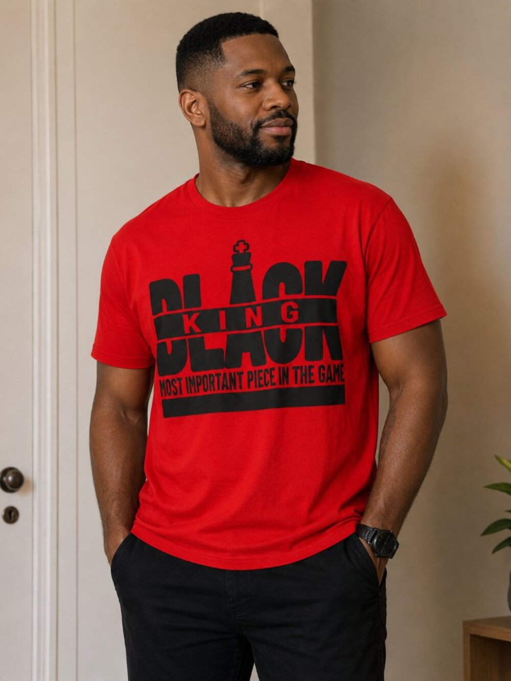 Gildan Red Short Sleeve T-Shirt with Black Graphic "Black King"